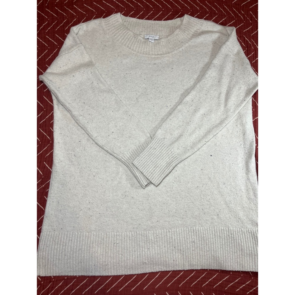 pure jill Speckled Knit Crew Neck Sweater Long Sleeve Women Size M Beige‎